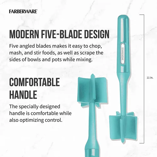 Miniatura 3 de Farberware Triturador de carne y patatas de nailon resistente al calor, seguro para utensilios de cocina antiadherentes, cielo aguamarina