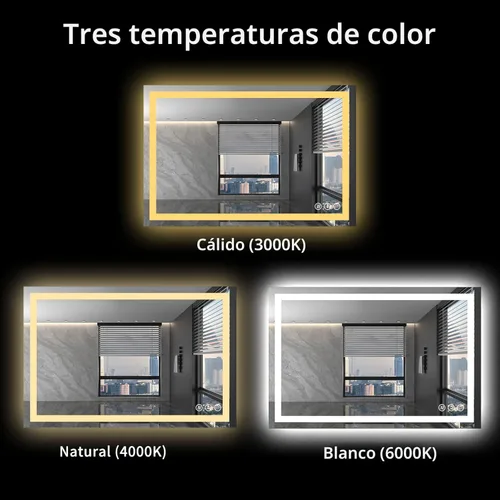 Miniatura 6 de Loaao Espejo de baño con LED y luces, 48 x 32 pulgadas, antiempañamiento, regulable, retroiluminación, luz frontal, espejo de tocador de baño