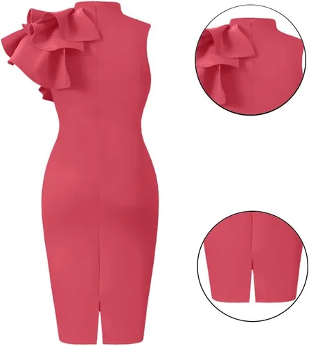 Miniatura 3 de XXTAXN - Vestido de cóctel entallado, formal, sin mangas y con volados para mujer, vestido de tubo de longitud media