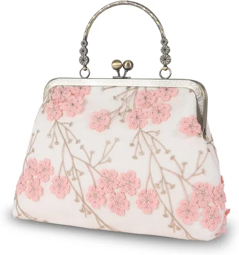 Miniatura 2 de Abuyall Bolso floral con asa superior, bolso de noche Kiss Lock para mujer, bolso vintage