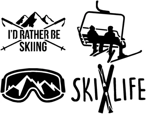 Miniatura 10 de Paquete de 4 calcomanías de esquí: Ski Life, I'd Rather Be Skiing, gafas, telesilla (blanco, grande ~ 5 pulgadas)