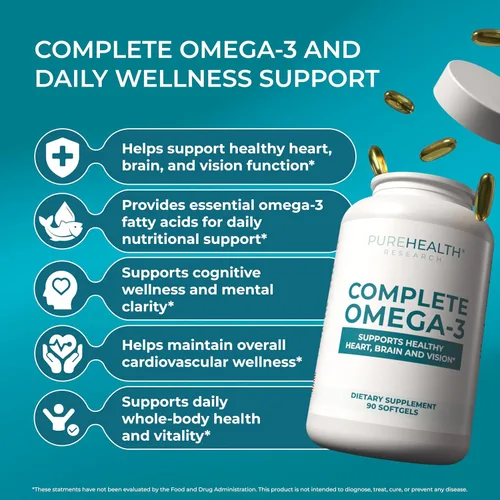 Miniatura 4 de PUREHEALTH RESEARCH Cápsulas blandas completas de aceite de pescado Omega 3 – Suplementos de ácidos grasos omega-3 para mujeres y hombres