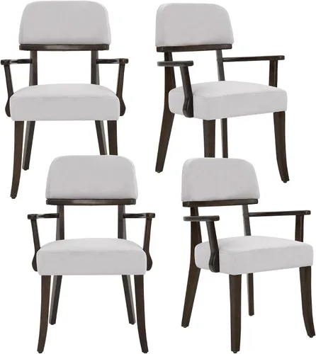 Miniatura 14 de adochr Sillas de comedor de terciopelo con brazos, sillas de comedor tapizadas con patas de madera dura y respaldo curvado abierto, sillas de cocina