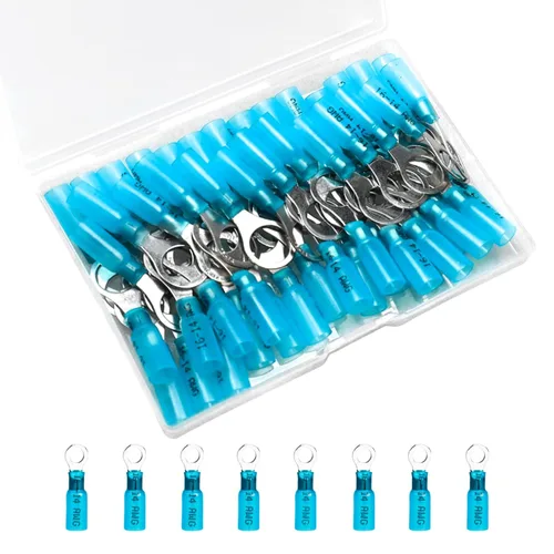 Miniatura 18 de 50 unidades de conectores de cable termorretráctiles, terminales de anillo impermeables de 12-10 AWG, terminales de cable de 12-10 AWG de 1/4" (M6)