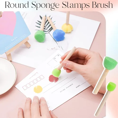 Miniatura 6 de 15 piezas de sellos de esponja para niños con mango de madera, mini lindas formas redondas y de flores para pintar, bricolaje, manualidades, álbumes