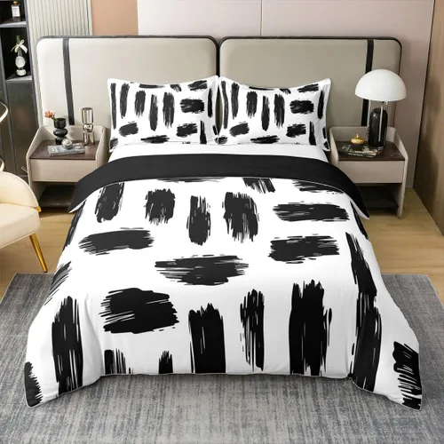 Miniatura 9 de Erosebridal Juego de ropa de cama de 100 % algodón a cuadros para niños y niñas, funda de edredón a cuadros, funda de edredón moderna geométrica