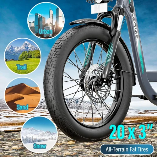 Miniatura 5 de Caroma Peak - Scooter eléctrico de 500 W/800 W/1200 W con asiento, bicicleta eléctrica de neumático grueso de 20 pulgadas con batería extraíble