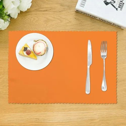 Miniatura 3 de Rectangular Placemats Set of 4, Heat Resistant Beauty Burnt Orange Printed Kitchen Dining Table Mats