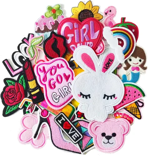 Harsgs 30 piezas de parches para planchar para niñas, parches bordados para coser o planchar para ropa, vestido, sombrero, jeans, pantalón, zapato,
