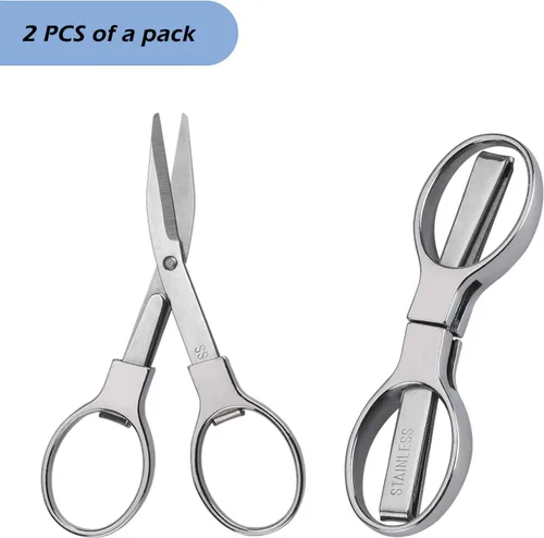 Miniatura 6 de 2 piezas de tijeras plegables, cortador telescópico portátil de acero inoxidable, tijeras pequeñas de bolsillo plegables y seguras para el hogar