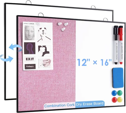 Miniatura 8 de ARCOBIS Tablero de Lino de Borrado en Seco, Tablero de Corcho Pequeño de 12"X16", Combinación de Tablero Blanco, Tablero de Anuncios Magnético