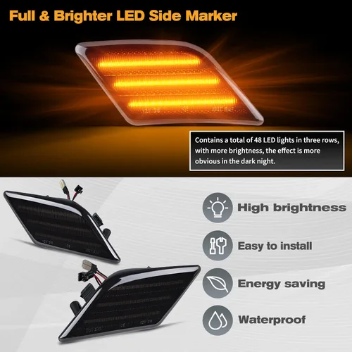 Miniatura 3 de POPMOTORZ Conjunto de luz LED de marcador lateral para parachoques delantero, kit de lámpara de señal intermitente ámbar compatible con Mercedes