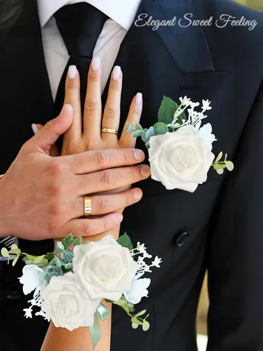 Miniatura 5 de MACTING 30 Rosas Artificiales Blancas Flores Falsas con Tallo Rosas de Espuma de Tacto Real para DIY Arreglos de Ramo de Boda Centros de Mesa White-1
