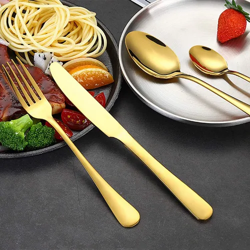Miniatura 2 de Juego de cubiertos dorados de acero inoxidable para 6 personas, juego de cubiertos de cocina, utensilios de regalo, cuchillo, tenedor, cuchara