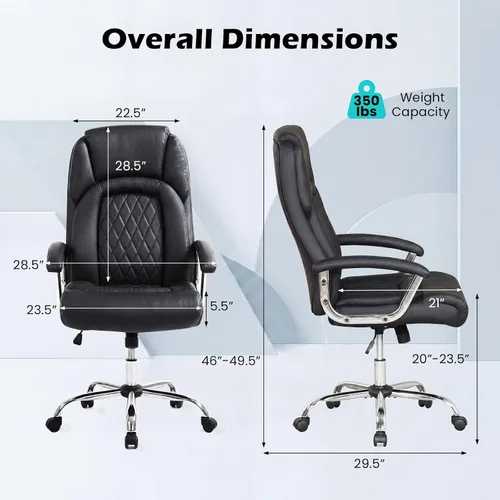 Miniatura 3 de Giantex Silla de oficina ergonómica, silla ejecutiva tapizada de cuero con reposabrazos acolchados y respaldo mecedor, silla de escritorio