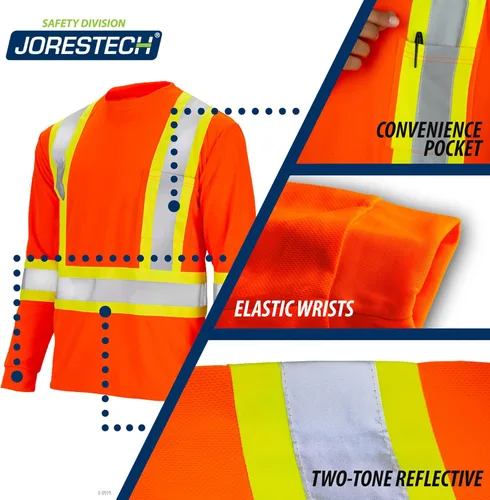 Miniatura 3 de JORESTECH Camiseta de seguridad de manga larga de alta visibilidad con espalda en X reflectante, cumple con ANSI y CSA (S-TS-15)
