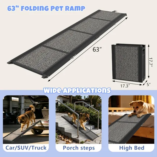 Miniatura 4 de Dog Ramp for Car 63" x 17", Folding Pet Ramp for Large Dogs with Non-Slip Rug Surface, Portable Dog Car Ramp for SUV Car & Truck