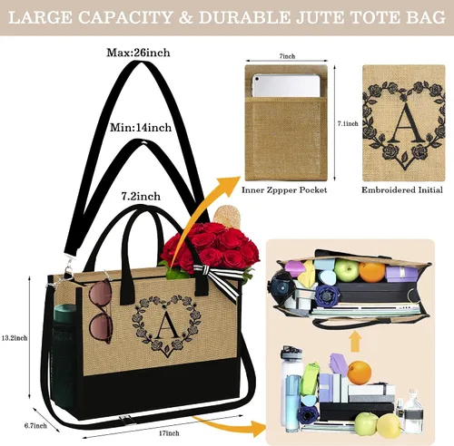 Miniatura 4 de Regalos para mujeres Bolsa de playa inicial y bolsa de maquillaje 2024, regalos de graduación, regalos de cumpleaños para ella mujer