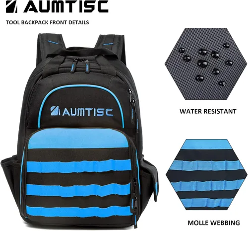 Miniatura 4 de AUMTISC Mochila de Herramientas para Hombres, Organizador de Almacenamiento de Herramientas de Servicio Pesado, Mochila de Bolsas de Trabajo
