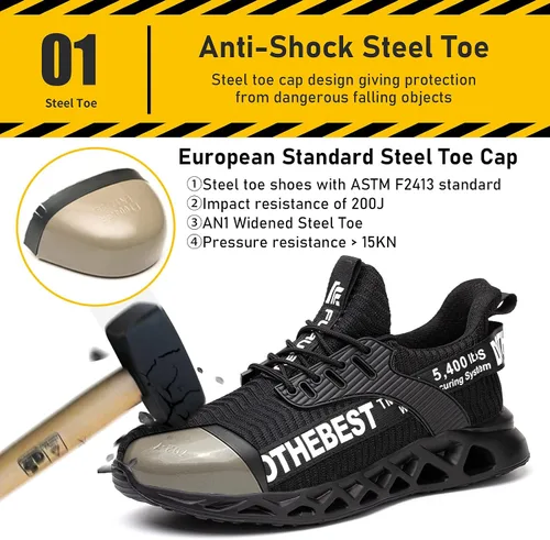 Miniatura 2 de Furuian - Tenis con punta de acero para hombres y mujeres, zapatos de seguridad ligeros, cómodos, a prueba de pinchazos, zapatos de trabajo