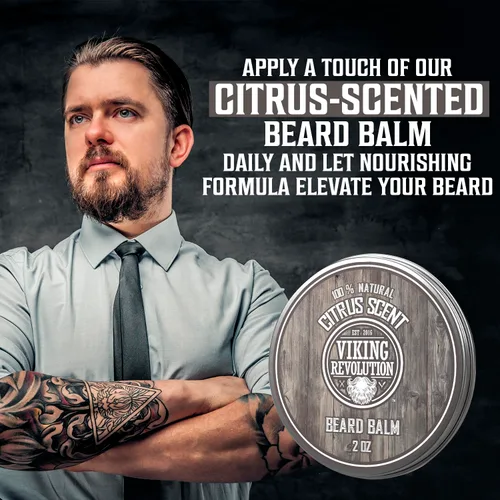Miniatura 6 de Viking Revolution MEJOR OFERTA Bálsamo de barba con aceite de argán y manteca de mango - Estiliza, fortalece y suaviza barbas y bigotes - cera