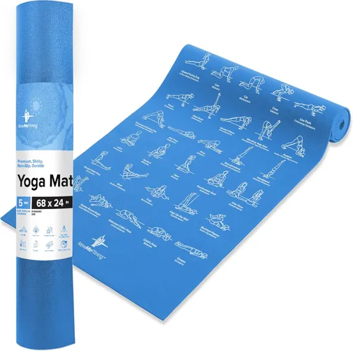 Miniatura 11 de NewMe Fitness - Alfombrilla de yoga con 70 posturas instructivas ilustradas, 24 in de ancho x 68 in de largo Púrpura