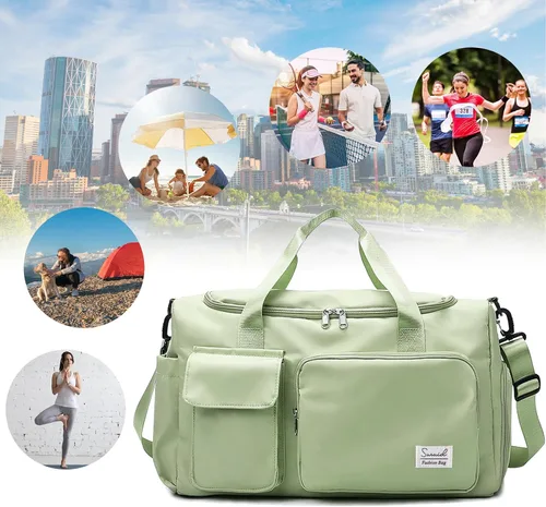 Miniatura 7 de Suruid Bolsa de gimnasio deportiva con compartimento para zapatos, bolsa de viaje con bolsillo separado seco y húmedo para hombres y mujeres, bolsa