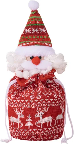 Miniatura 5 de FIJROP Bolsas de regalo de muñeca de punto de Navidad, bolsas de Navidad con cordón de punto reutilizables, diseño de punto 3D para regalos