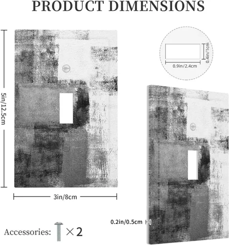 Miniatura 5 de Placa de Interruptor de Luz de Palanca Única Abstracta en Negro, Blanco y Gris, Cubierta de Tomacorriente, Placa de Pared Decorativa de Un
