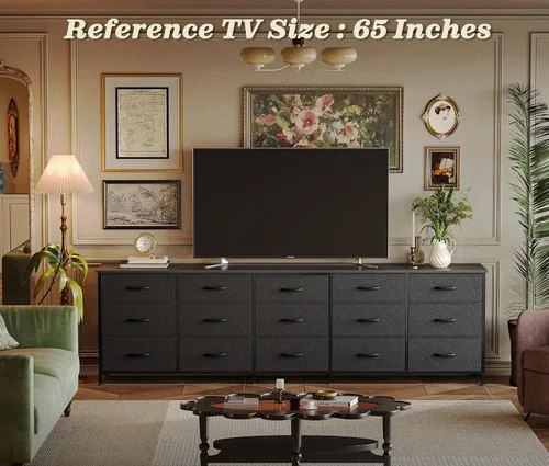 Miniatura 7 de Huuger Cómoda de 78.7 pulgadas de largo para dormitorio, cómoda de tela con 15 cajones para armario, soporte de TV grande para TV de 65, 75, 85