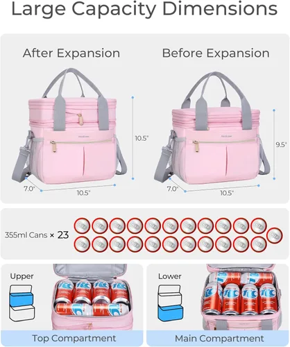 Miniatura 3 de Lonchera para Mujeres de Doble Nivel Aislada Bolsa de Almuerzo para Mujeres Expandible a Prueba de Fugas Reutilizable Bolsa Refrigeradora de Champán