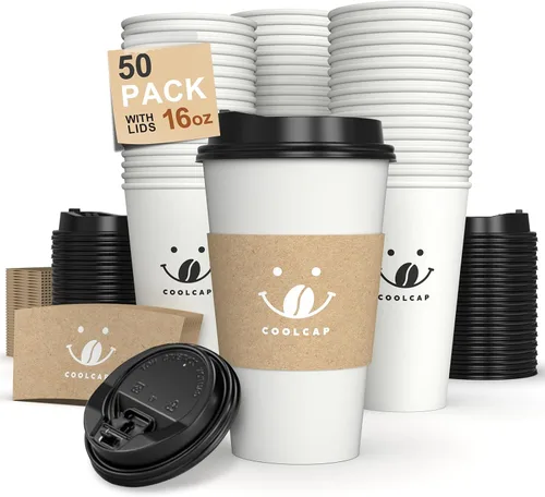 Miniatura 32 de Paquete de 100 tazas de café desechables de pared ondulada corrugada de 16 onzas con tapas y pajitas, tazas aisladas resistentes para bebidas