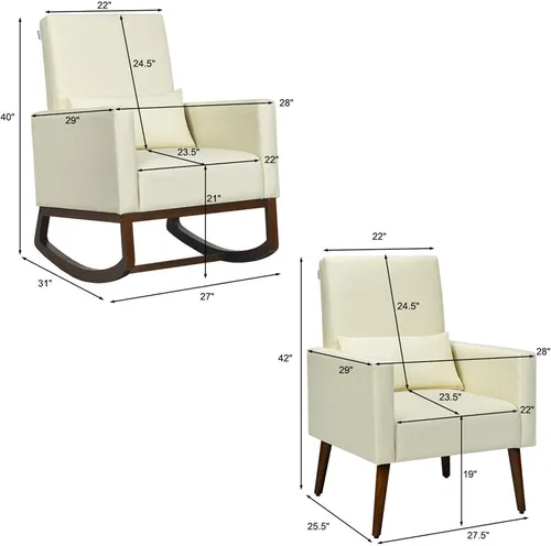 Miniatura 3 de DORTALA Mecedora tapizada de tela 2 en 1 con almohada beige