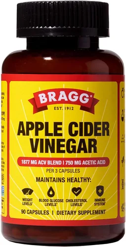 Bragg - Cápsulas de vinagre de sidra – Vitamina D3 y zinc – 750 mg de ácido acético – Refuerzo inmune y de control del peso – sin transgénicos,