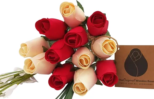 Miniatura 11 de Ramos originales de rosas de madera en 1, 2, o 3 docenas, Madera de abedul, Todo rojo, 1 Docena