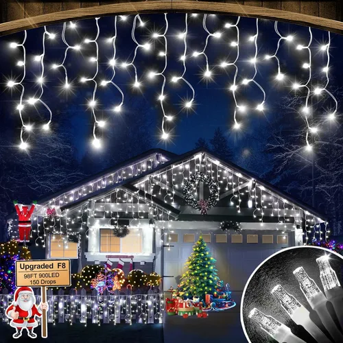 Miniatura 18 de FLVOECN 480 luces LED de Navidad de 49 pies, enchufables, 8 modos con temporizador, luces de hielo regulables, para exteriores, impermeables