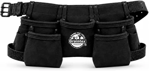 Graintex DS2248 :: Cinturón de herramientas para niños de 9 bolsillos en color negro de cuero de ante, cinturón de herramientas real para niños,