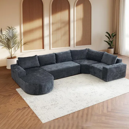 Miniatura 10 de Sofá modular modular de 144 pulgadas, sofá de nube en forma de U de gran tamaño, color negro No Assembly Required • 22" Deep Memory Foam Seat •