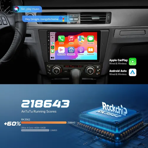 Miniatura 6 de Eonon 4+64GB estéreo para coche de 9 pulgadas CarPlay Radio para BMW Serie 3 2005-2013 (E90/E91/E92/E93), Android Auto pantalla táctil estéreo