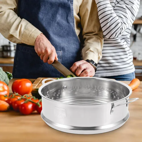 Miniatura 3 de DOITOOL Cesta de vapor de acero inoxidable con asas dobles de 10.62 x 8.26 x 2.75 pulgadas, cesta de vapor de alimentos para albóndigas, bollos