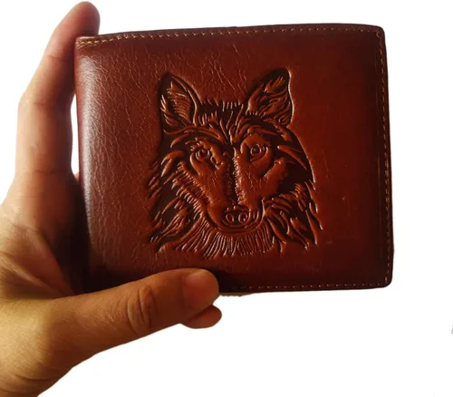 Miniatura 70 de Hombres Cool Eagle Wolf Caballo Totem Cuero Vaca Vertical Cartera Cremallera Multi-tarjeta Titular, Tótem de caballo, Minimalista