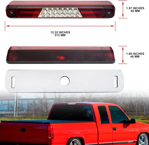 Miniatura 9 de Tercera luz de freno LED de repuesto para 1994 95 96 97 98 99 2000 OBS Chevy C1500 K1500 C/K Extended Cab Trucks GMT400 Red LED 3rd Brake Center