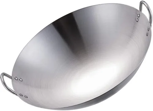 Miniatura 10 de Cabilock Wok de acero inoxidable de 12 pulgadas, sartén de fondo redondo de gran capacidad para estufa de gas, cocina tradicional india Kadai