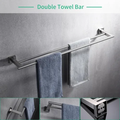 Miniatura 3 de Miyili BS02N5 - Juego de accesorios de baño de 5 piezas para montaje en pared de acero inoxidable cepillado, incluye toallero doble, toallero