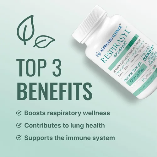 Miniatura 3 de Approved Science® Respirasyl - Soporte pulmonar y respiratorio - con Quercefit, vitaminas A, C, D, BioPerine - 60 cápsulas - Hecho en los Estados