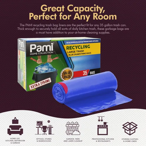 Miniatura 3 de PAMI Bolsas de basura altas con cordón de reciclaje para cocina, bolsas de basura de plástico extra fuertes, forros gruesos para cubos de basura
