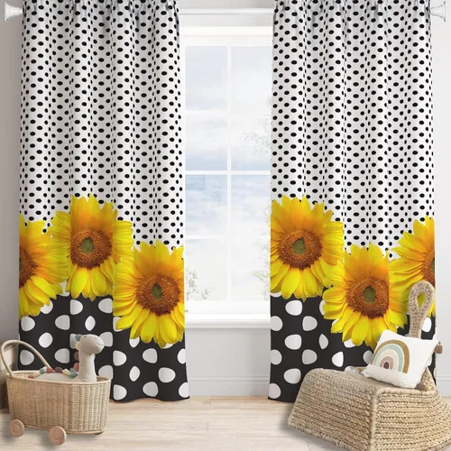 Miniatura 9 de Cortinas opacas con diseño de girasol, rústico, con diseño de girasol, mariposa, verde, amarillo, negro, para niñas, mujeres, dormitorio, sala