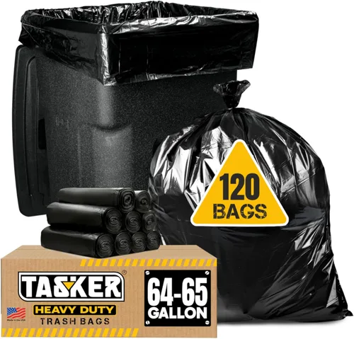 Miniatura 11 de Bolsas de basura Tasker de 65 galones para Toter, (Paquete de valor 32 unidades con ataduras) Extra grandes de 64 galones, bolsas de basura