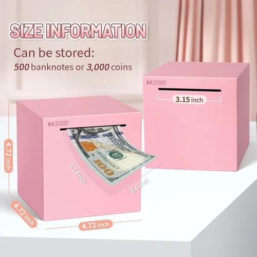 Miniatura 2 de hizgo Alcancía rosa para adultos, alcancía de acero inoxidable para adultos/niños, debe romperse para abrir, caja de ahorro de dinero sin abrir