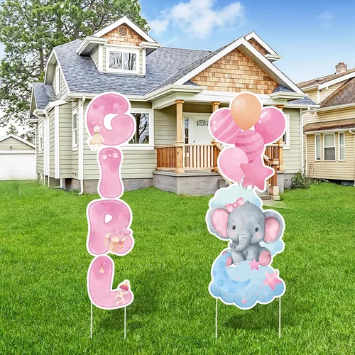 Miniatura 10 de 2 juegos de letreros de plástico para baby shower con estacas, decoraciones al aire libre para revelación de género, azul y rosa, letrero de patio